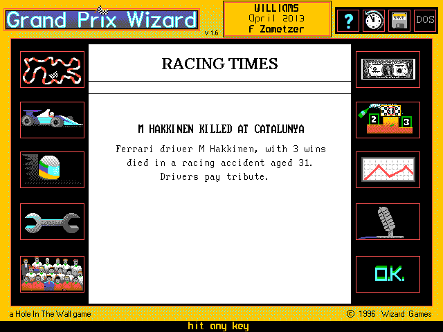 A message that a Driver was killed in a race